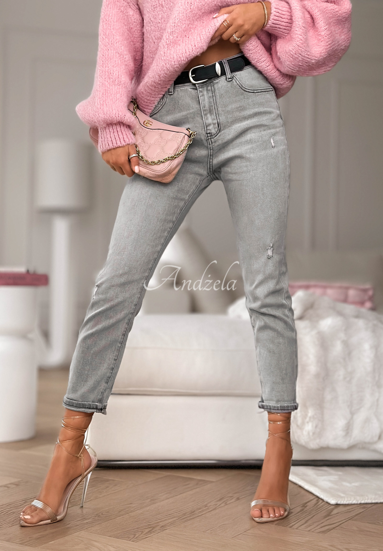 Džínsy loose fit s opaskom Not Even Close sivé