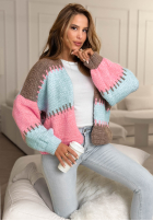 Krótki kardigan oversize Color Burst niebiesko-ružový