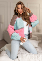 Krótki kardigan oversize Color Burst niebiesko-ružový