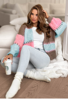 Krótki kardigan oversize Color Burst niebiesko-ružový