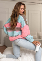 Krótki kardigan oversize Color Burst niebiesko-ružový
