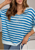 Ľahký Sveter w paski z ozdobną aplikacją Find Me There biało-modrý