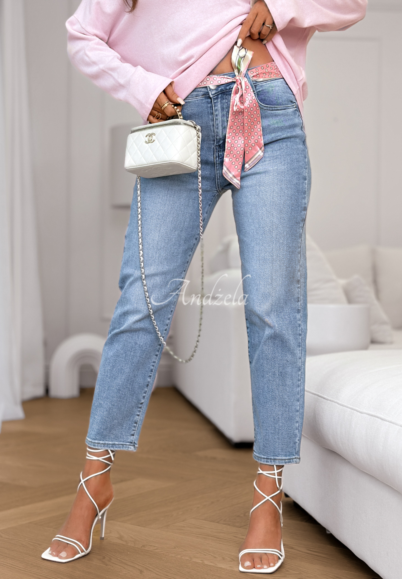 Džínsy mom fit s opaskom Real For You modré