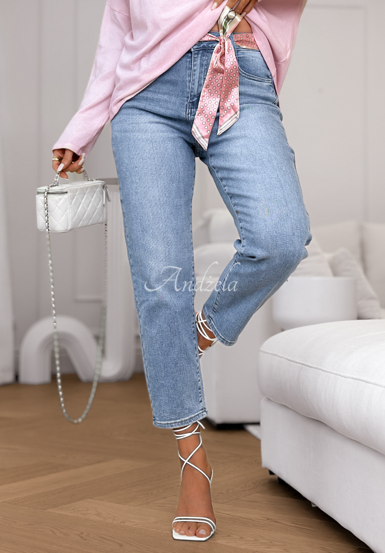 Džínsy mom fit s opaskom Real For You modré