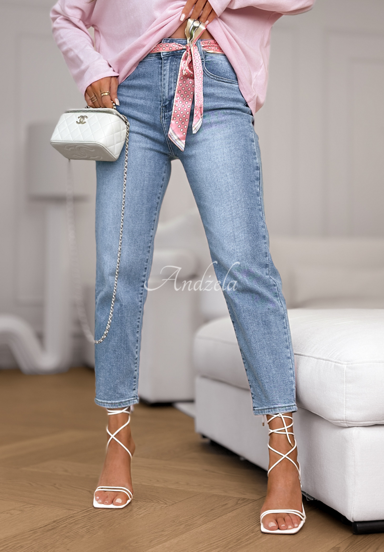 Džínsy mom fit s opaskom Real For You modré