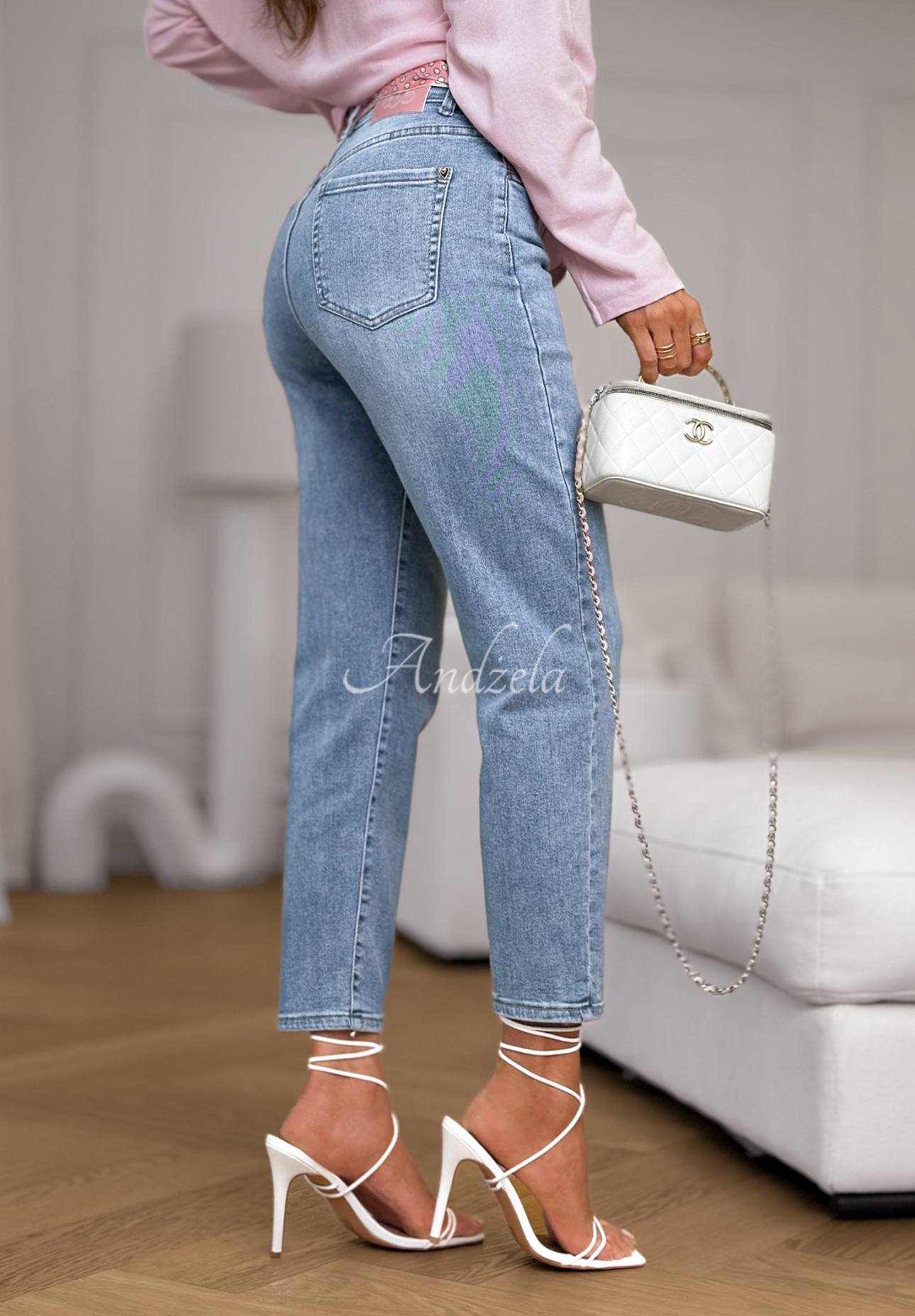 Džínsy mom fit s opaskom Real For You modré