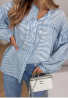 Košeľa z bufkami w paski Pure Lines biało-blankytná