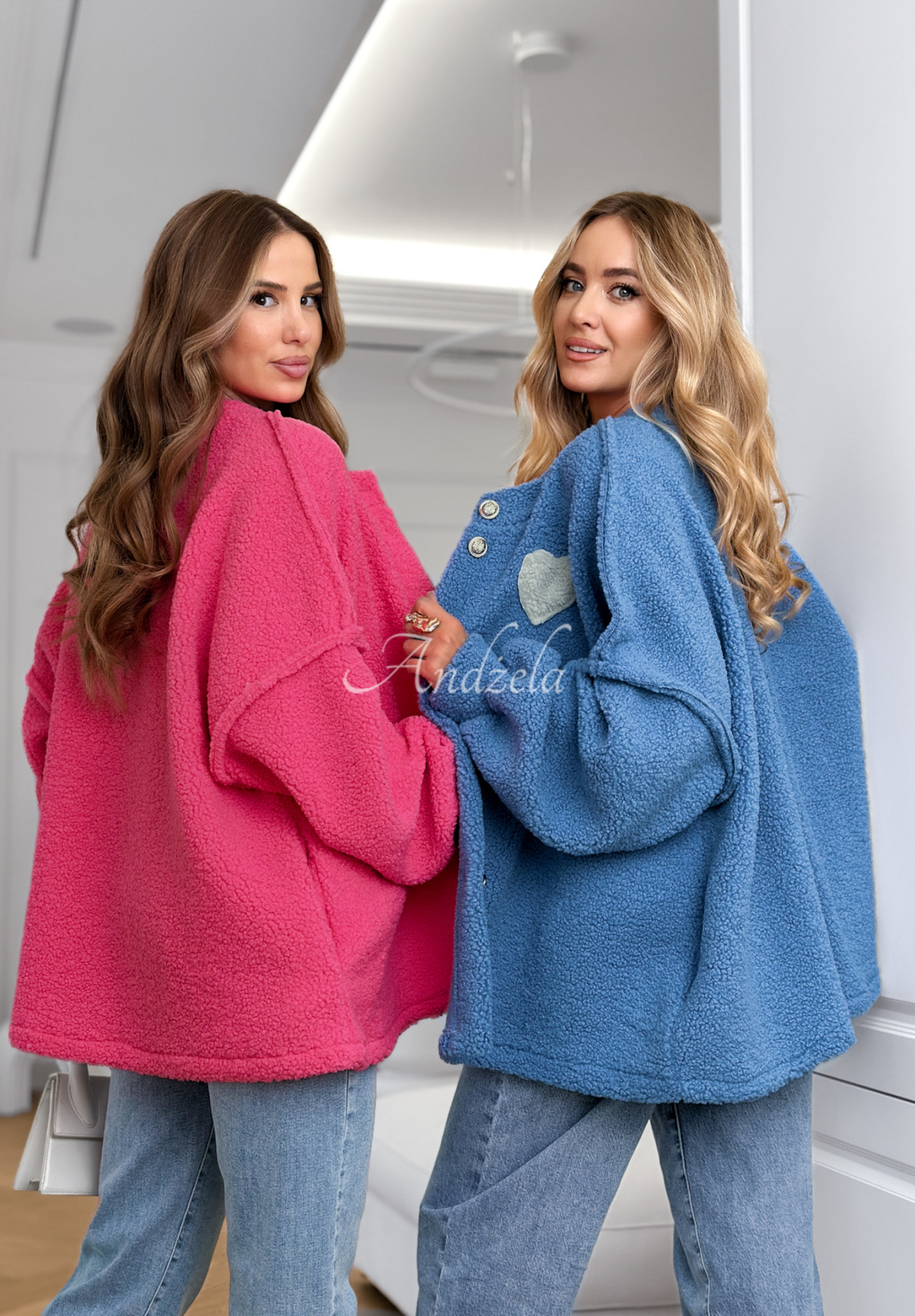 Krátka bunda sherpa kožúšok April Feels modrá