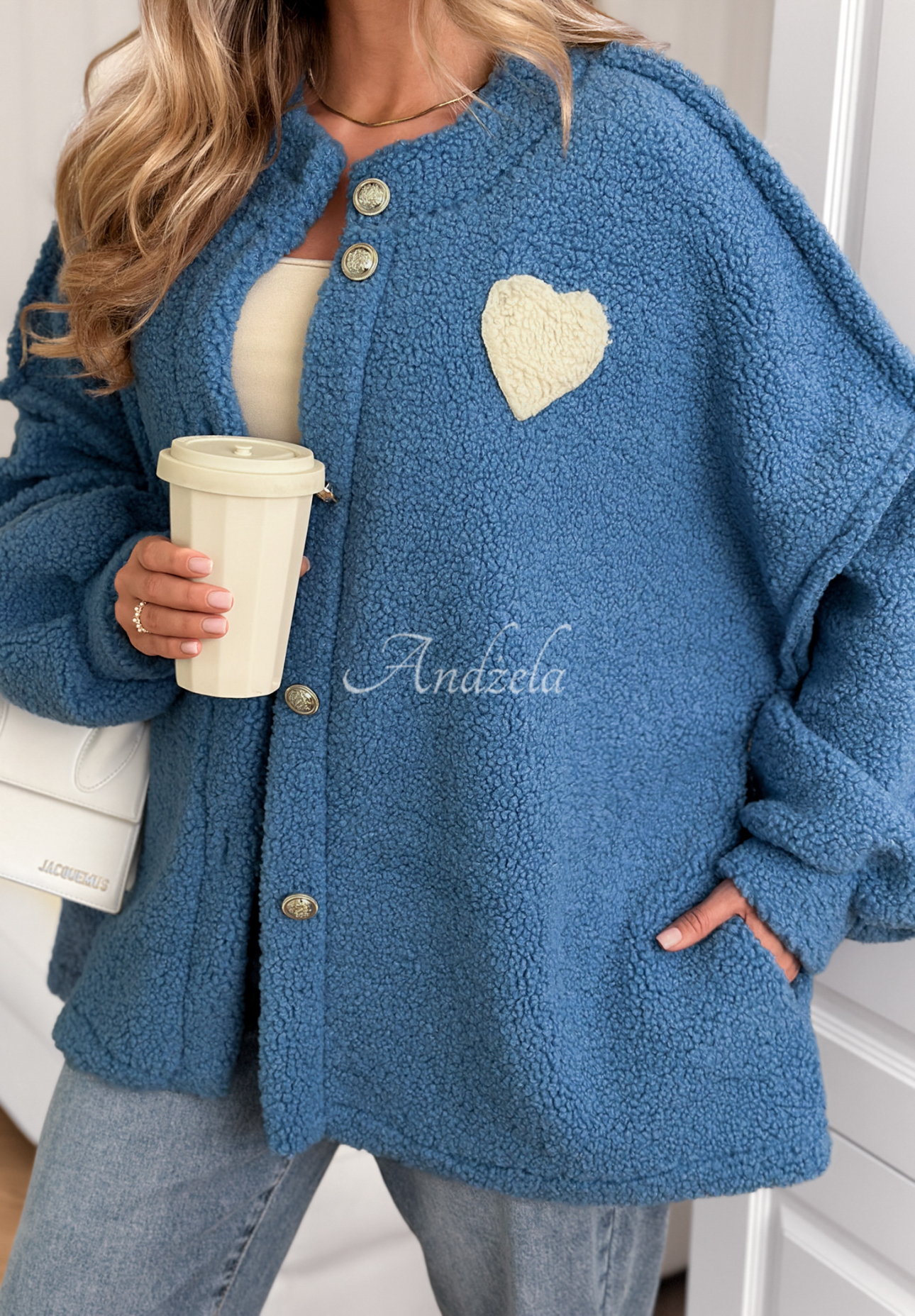 Krátka bunda sherpa kožúšok April Feels modrá