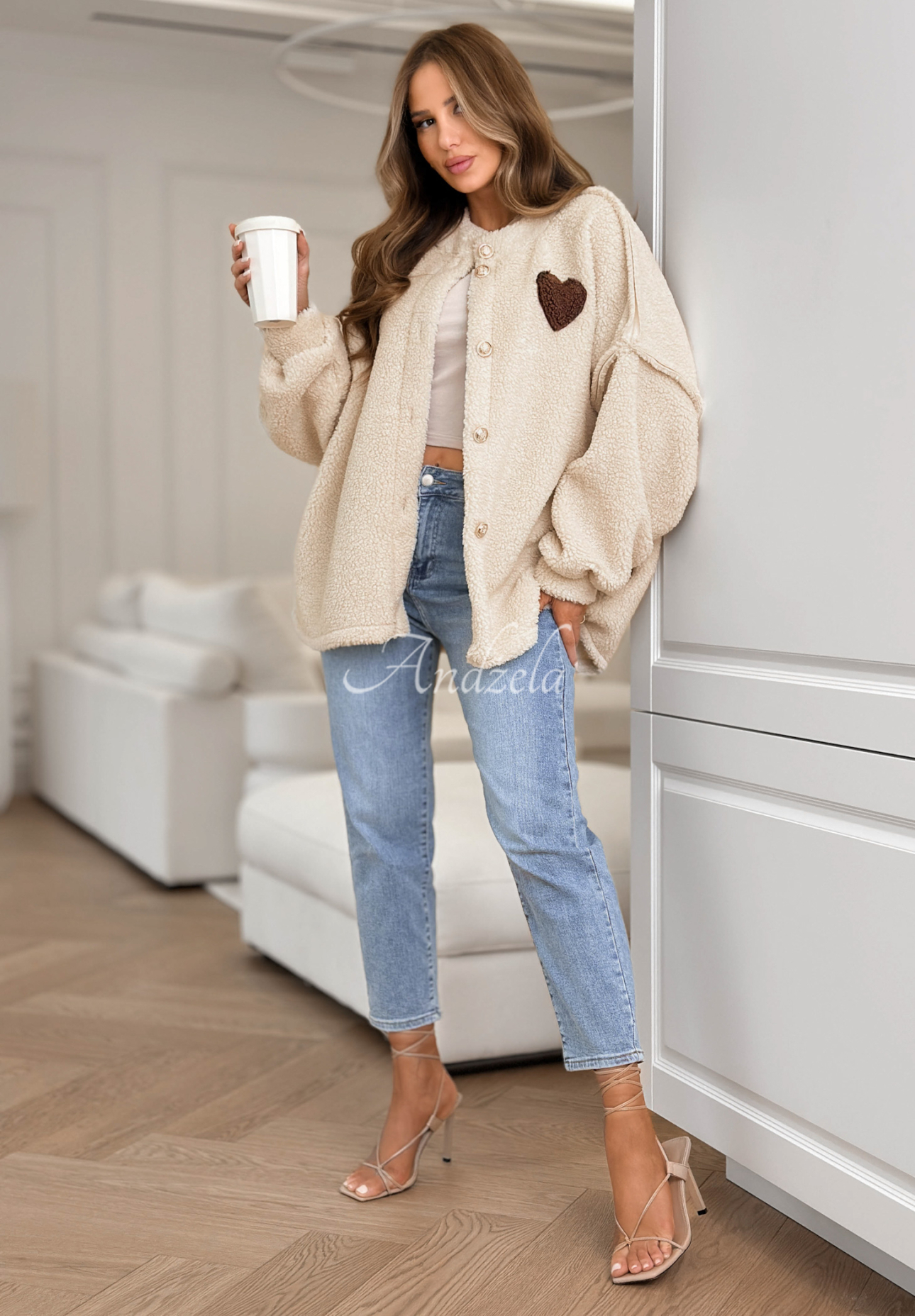 Krátka bunda sherpa kožúšok April Feels béžová