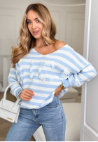 Sveter w paski z frędzlami Nice Stripes biało-blankytný