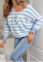 Sveter w paski z frędzlami Nice Stripes biało-blankytný