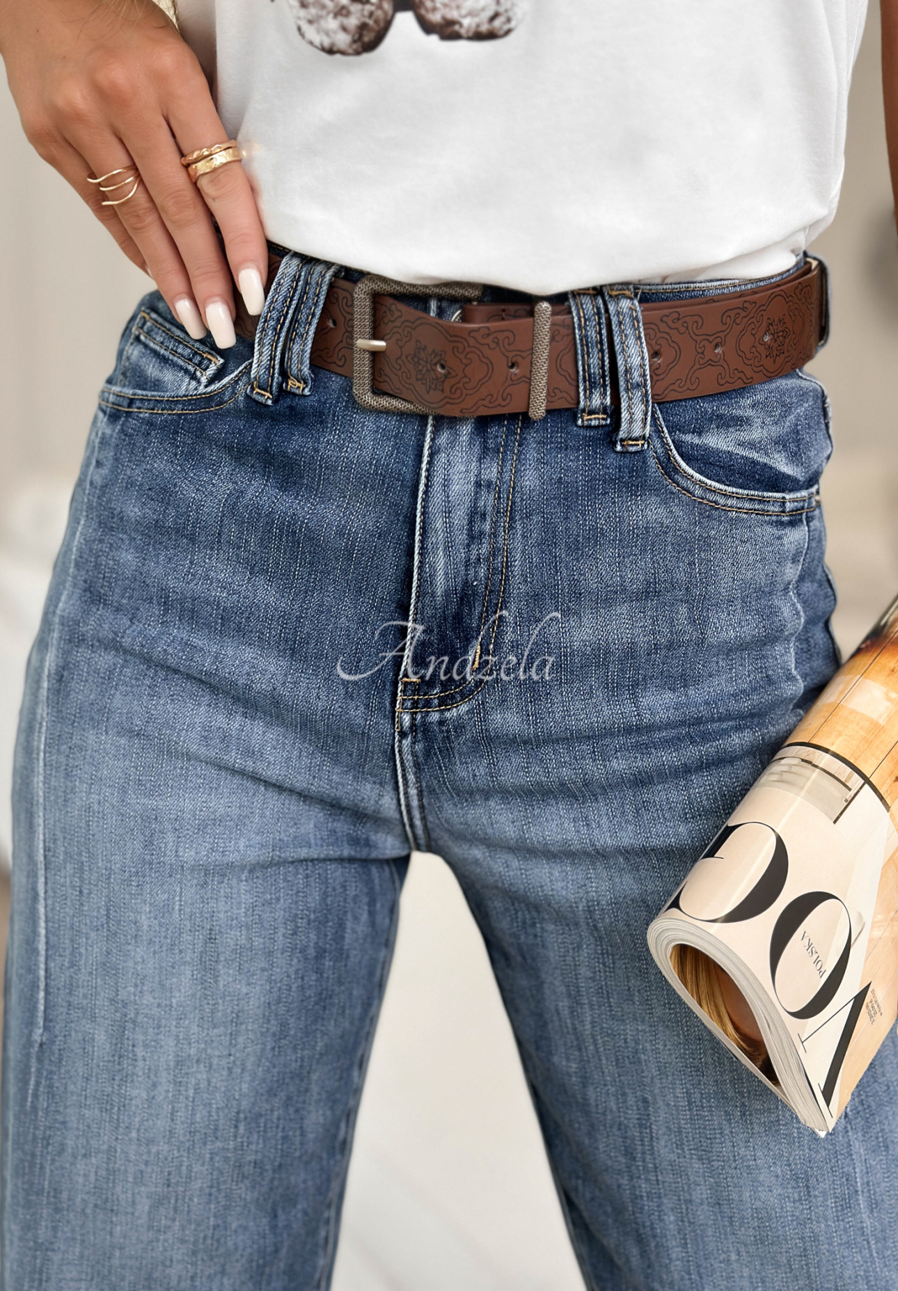 Džínsy mom fit s opaskom Are You Sure modré