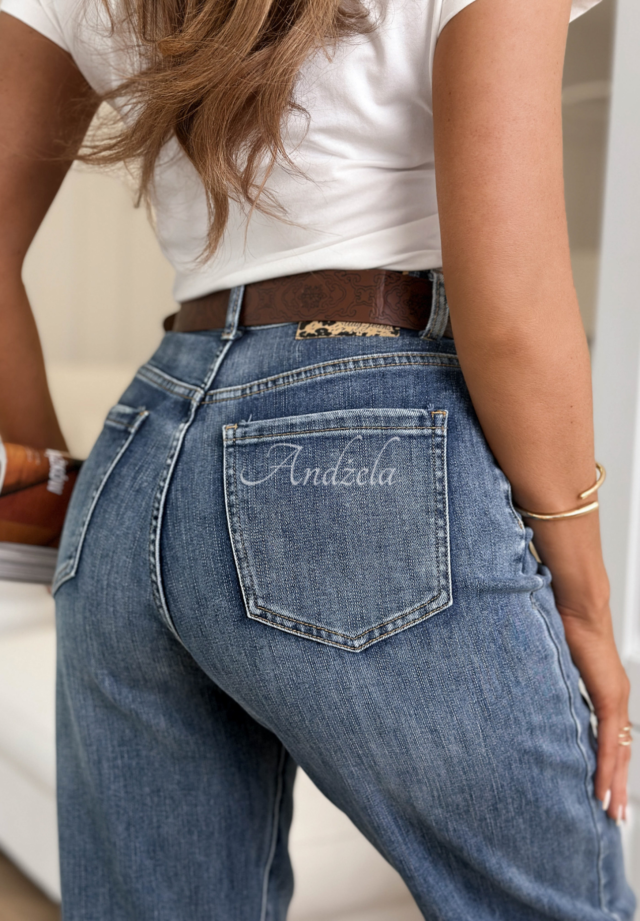 Džínsy mom fit s opaskom Are You Sure modré