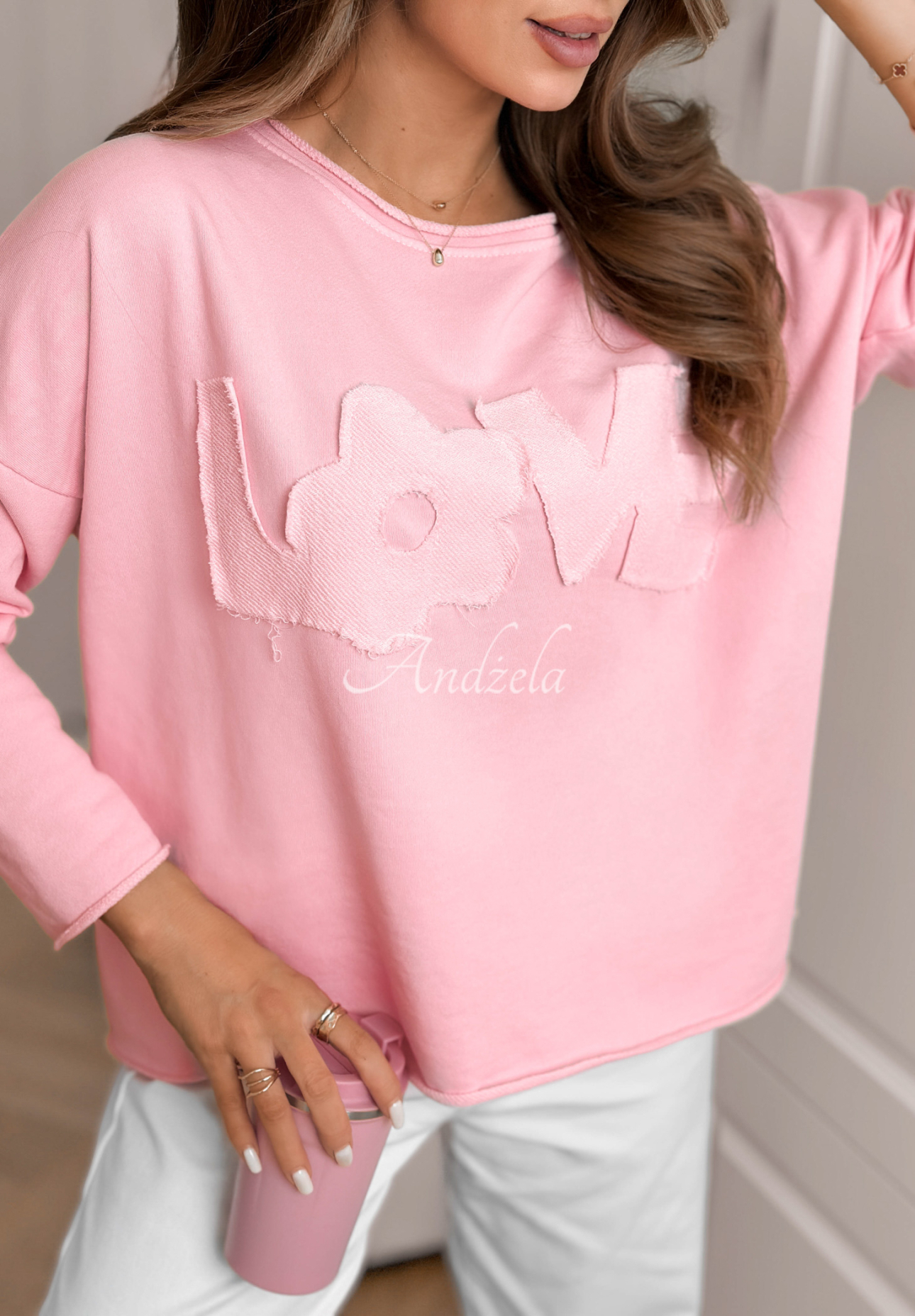 Bavlnená blúzka s nápisom Flowers &amp; Love púdrovo ružová