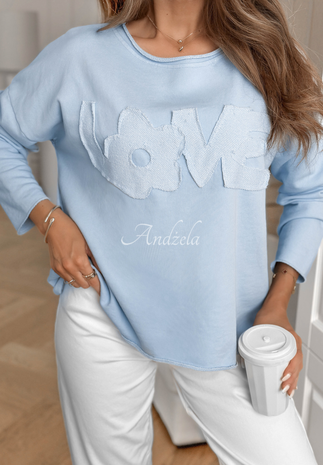 Bavlnená blúzka s nápisom Flowers &amp; Love modrá