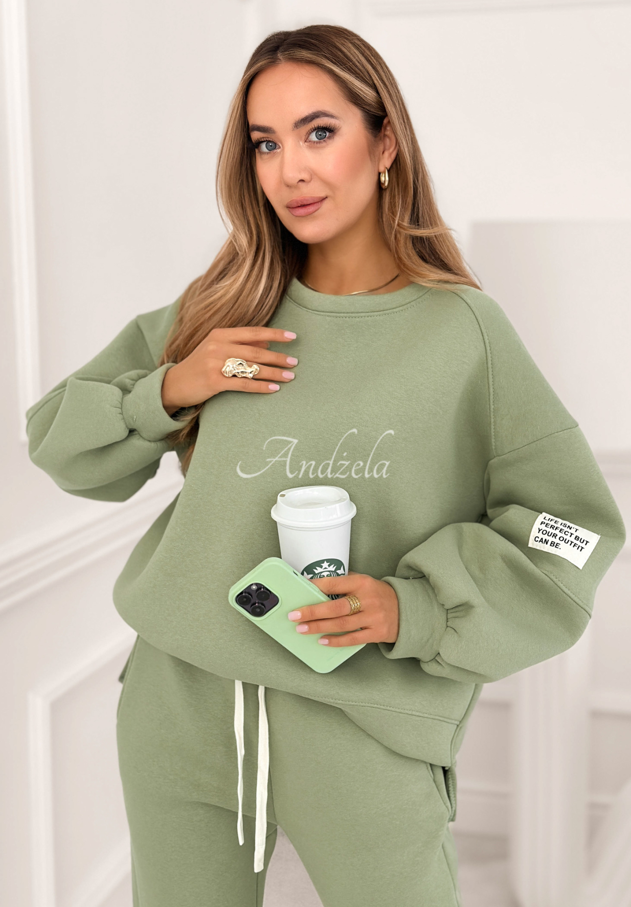 Bavlnená tepláková súprava Fits Me Perfectly šalviové