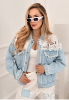 džínsová Bunda z koronką Covered In Flowers svetlomodrá