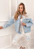 džínsová Bunda z koronką Covered In Flowers svetlomodrá