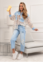 džínsová Košeľa z koronką New Melody niebiesko-Biela