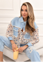 džínsová Košeľa z koronką New Melody niebiesko-Biela