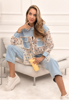 džínsová Košeľa z koronką New Melody niebiesko-Biela