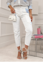 Nohavice džínosové z naszywkami Just Be Kind biele