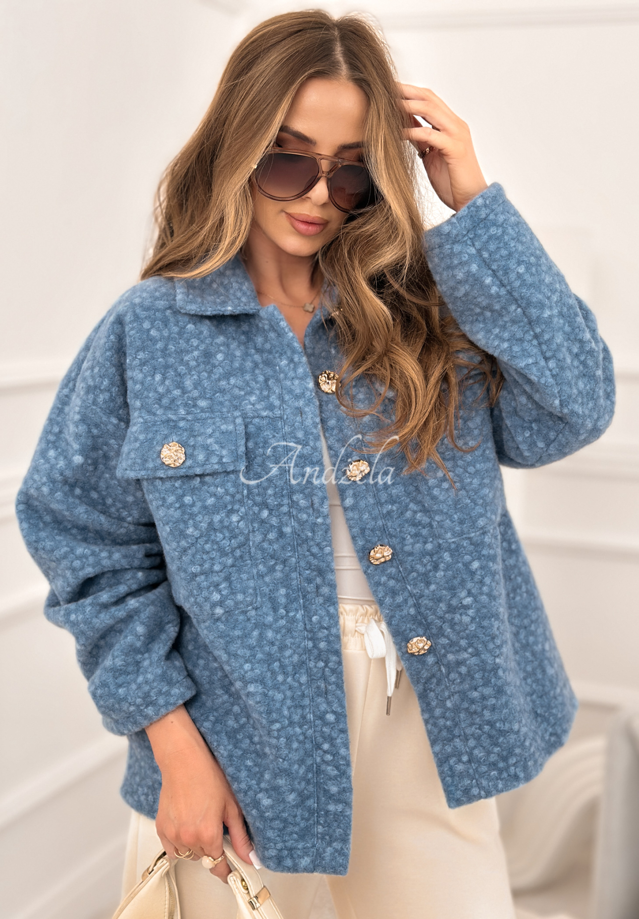 Krátka bunda kožúšok Warming Up modrá