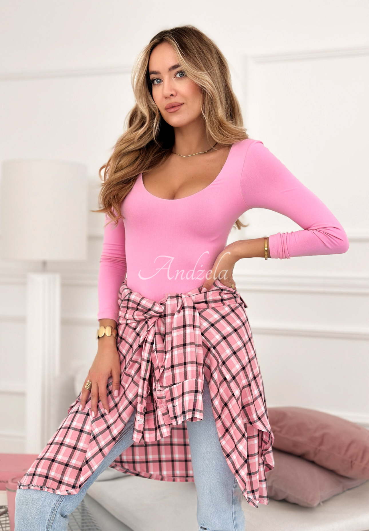 Viskózová kockovaná košeľa Defined By You ružová