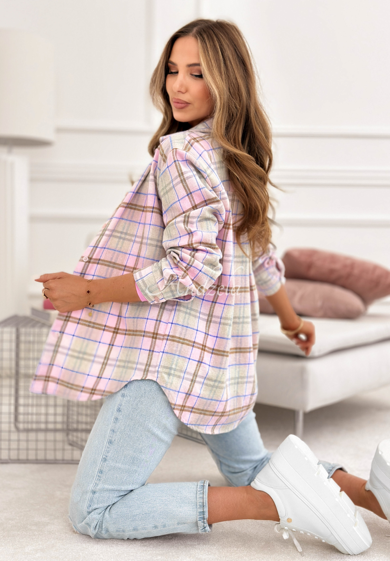 Bavlnená košeľa károvaná Before I Forget púdrovo ružová