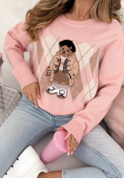 Sveter w romby z misiem Lady Bear púdrovo ružová