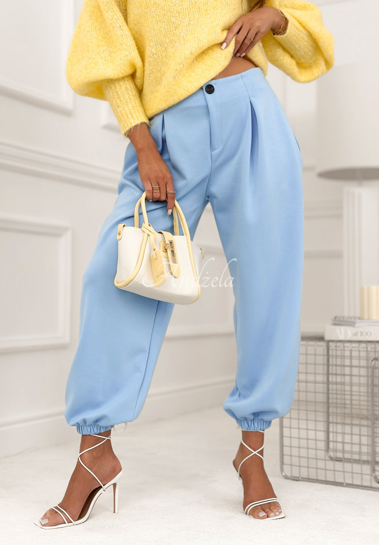 Viskózové nohavice s manžetami What You Wanted blankytné