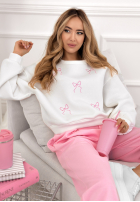 Mikina z haftowanymi kokardkami Bow Specials Biela