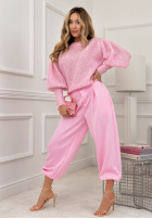 Miękki Sveter z bufkami Colorful Clouds púdrovo ružová