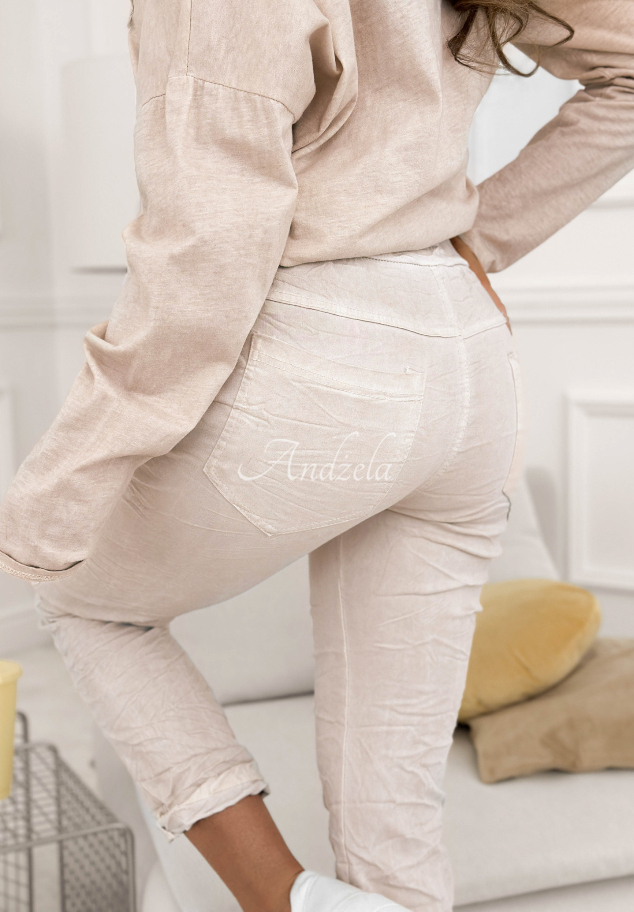 Látkové nohavice z viskózy s flitrami Perfectly Imperfect béžové