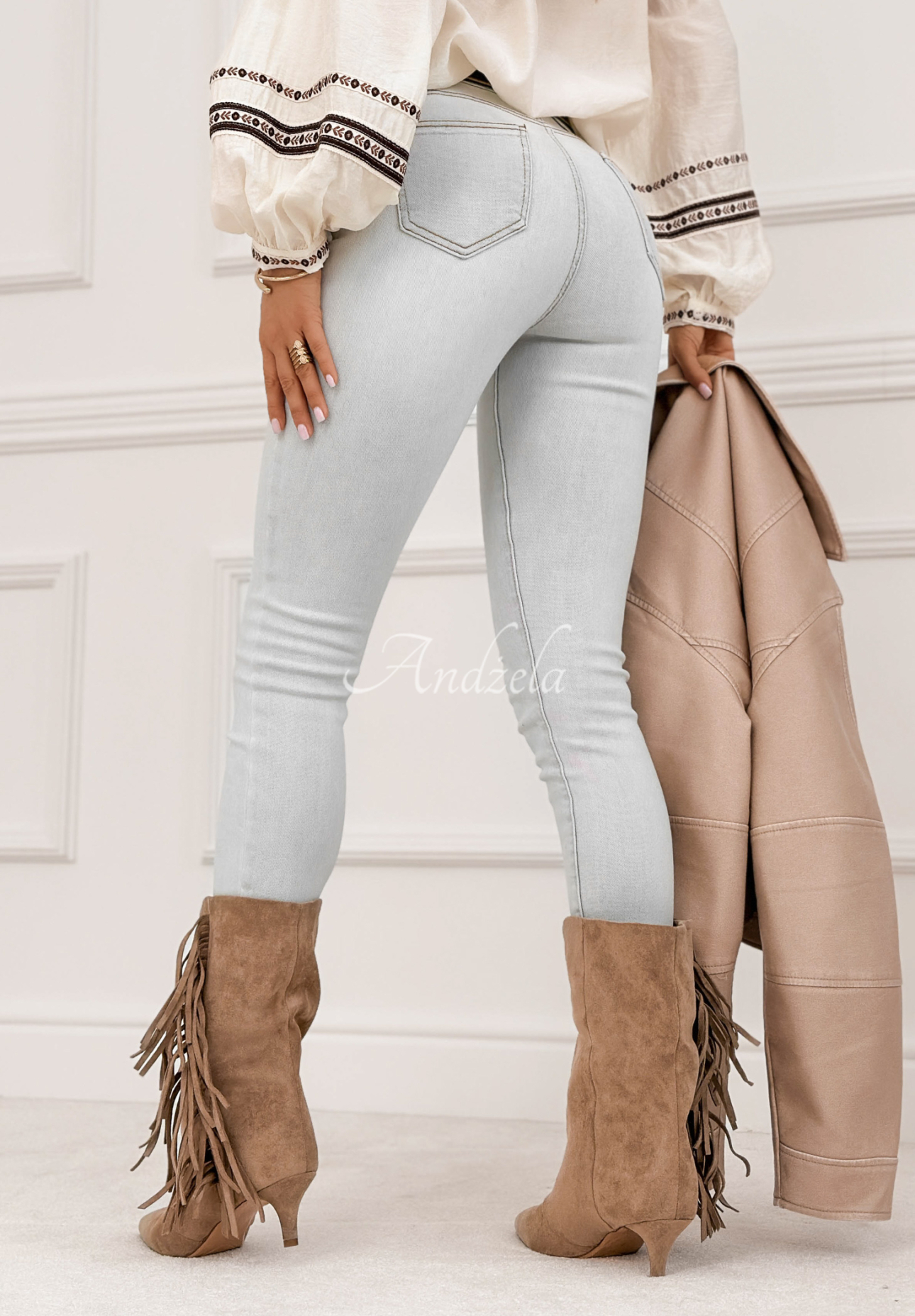 Džínsy skinny s opaskom Think Again svetlosivé