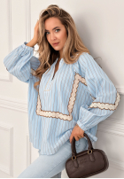 Bawełniana Blúzka w paski z koronką Beauty Begins Now blankytná