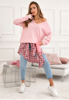 Ľahký Sveter z dekoltem Sensibility púdrovo ružová