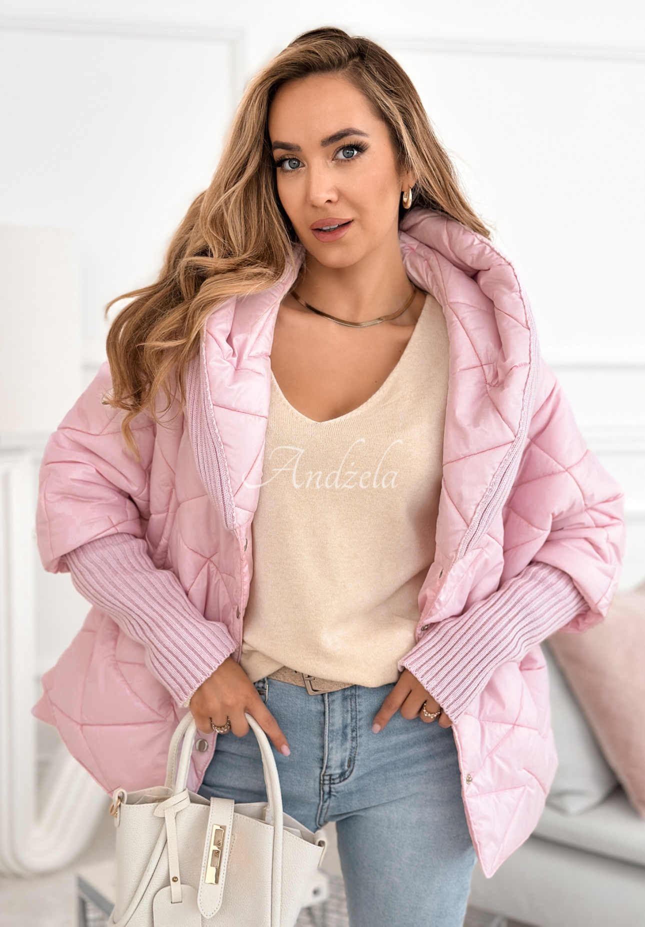 Bunda oversize s kapucňou Sancha svetloružová