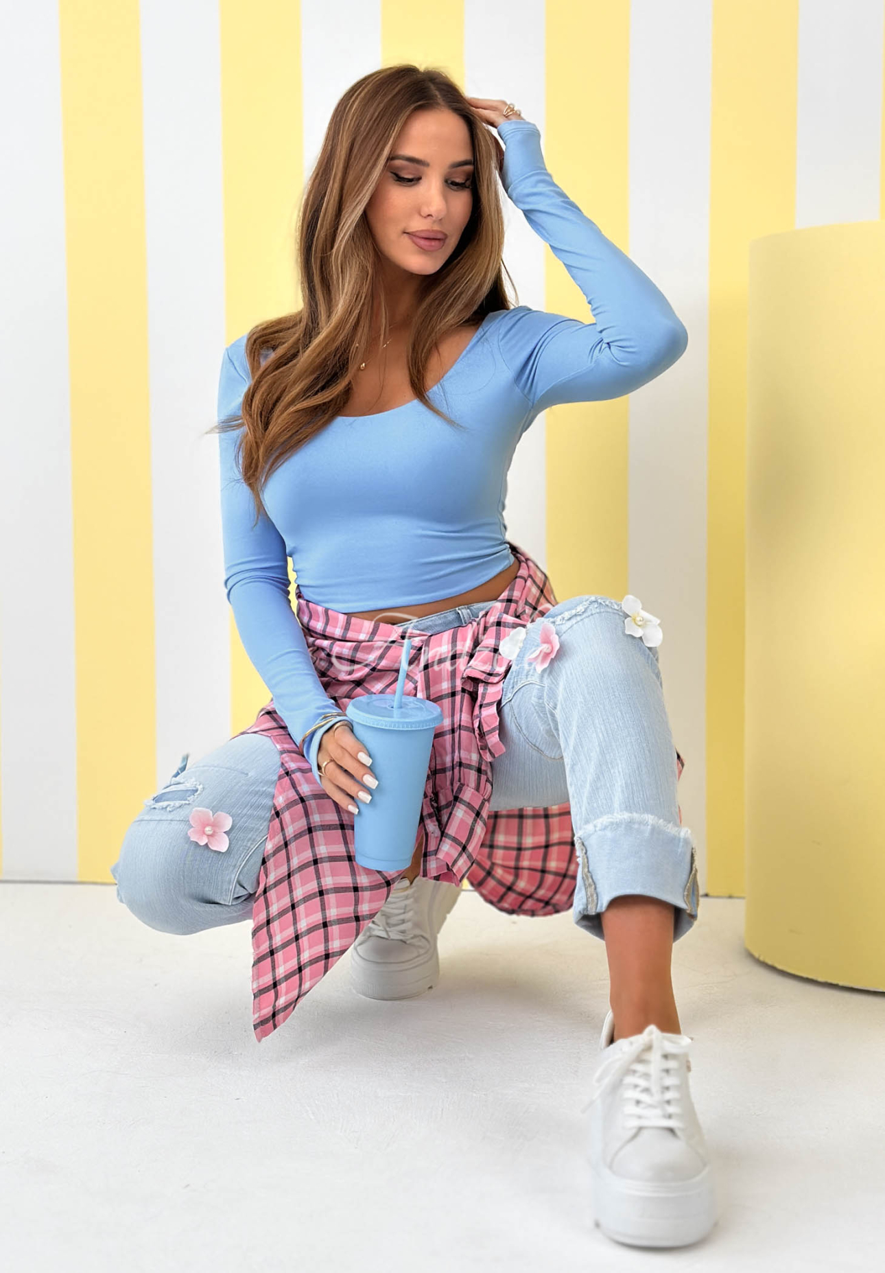 Krátka blúzka longsleeve New Outfits blankytná