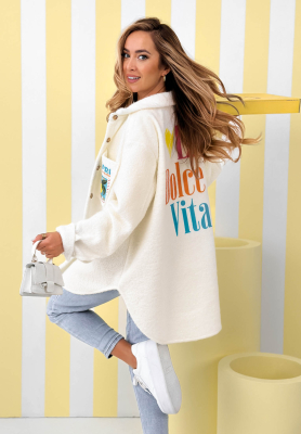 Bunda kožúšok s potlačou a vlnou Capri Dolce Vita ecru