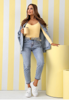 Nohavice džínosové mom fit z paskiem Sounds Good modré