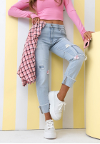 Nohavice džínosové mom fit z kwiatami Sweet Little Flowers svetlomodré