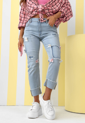 Dž&iacute;nsy mom fit s kvetmi Sweet Little Flowers svetlomodr&eacute;