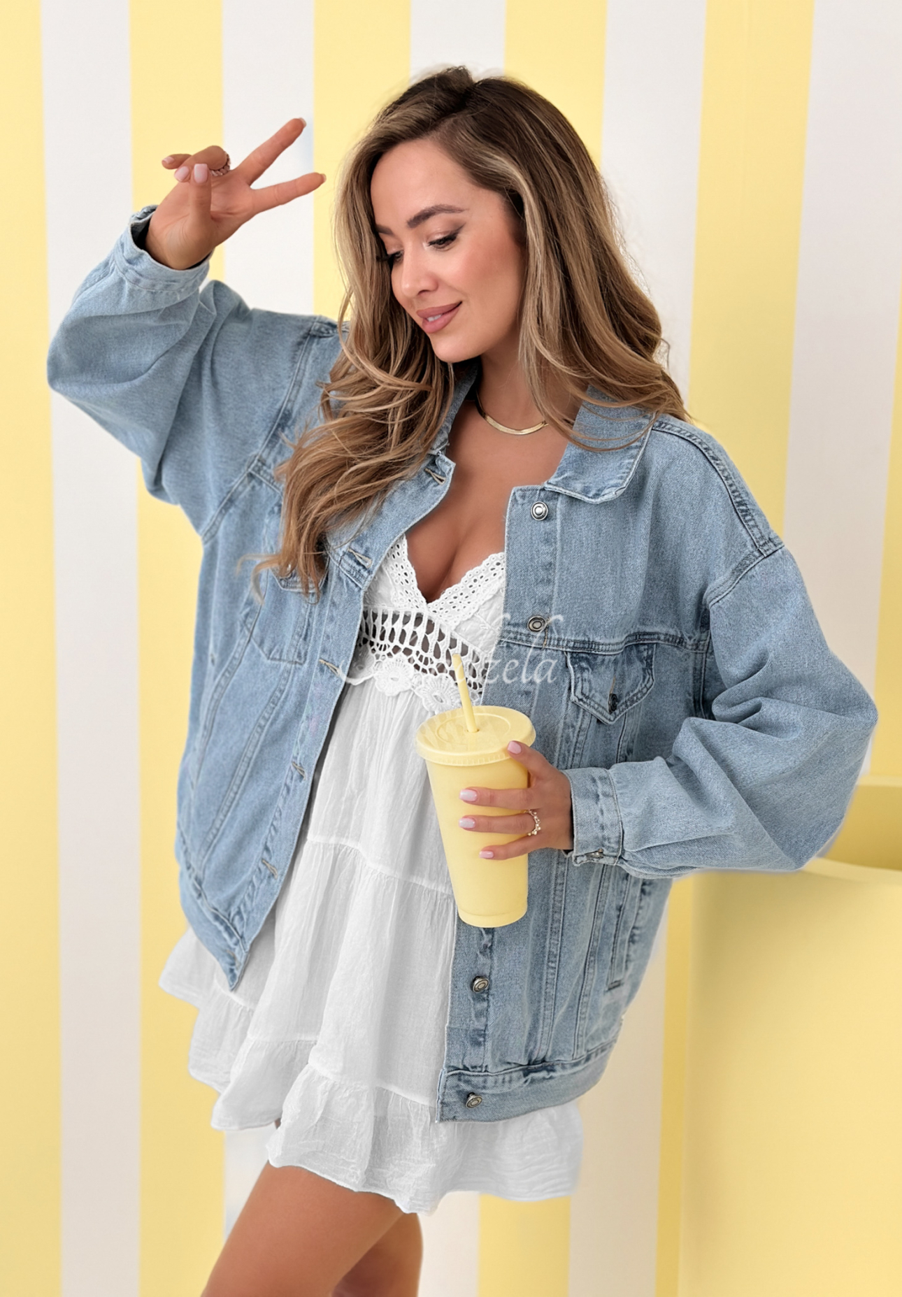 Džínsová bunda Never Again modrá