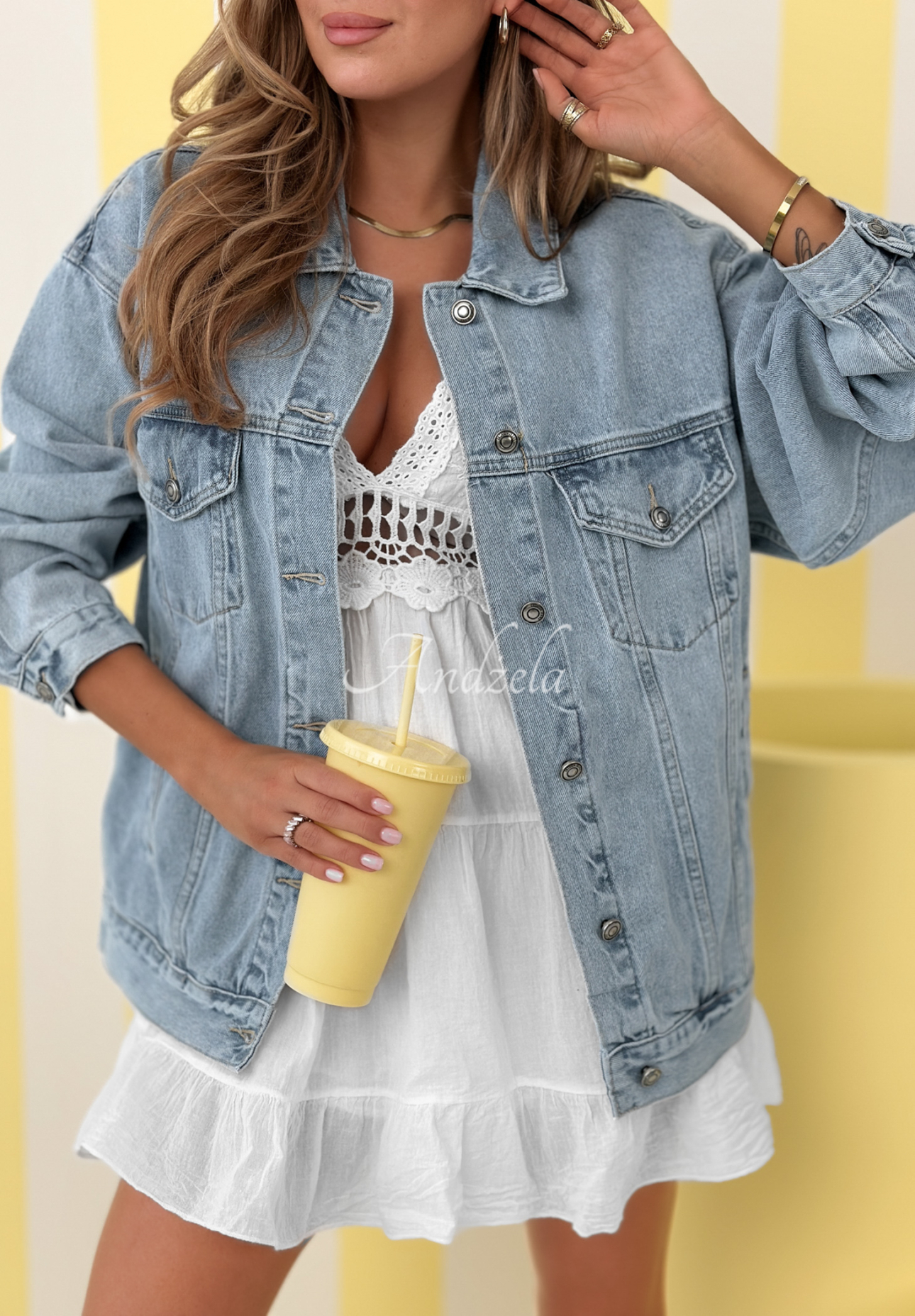 Džínsová bunda Never Again modrá