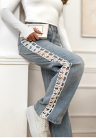 Nohavice džínosové straight z koronkowymi lampasami On Point Fit svetlomodré