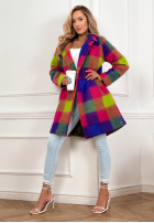 Kabát z kołnierzem w kratę Spring Sunrise fioletowo-žltá
