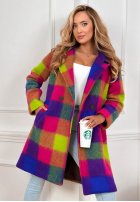 Kabát z kołnierzem w kratę Spring Sunrise fioletowo-žltá