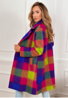 Kabát z kołnierzem w kratę Spring Sunrise fioletowo-žltá